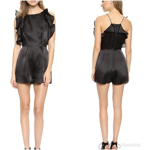Keepsake Falling For You Silk Ruffle Trim Sides Pleated Short Romper Black Small - Picture 1 of 16